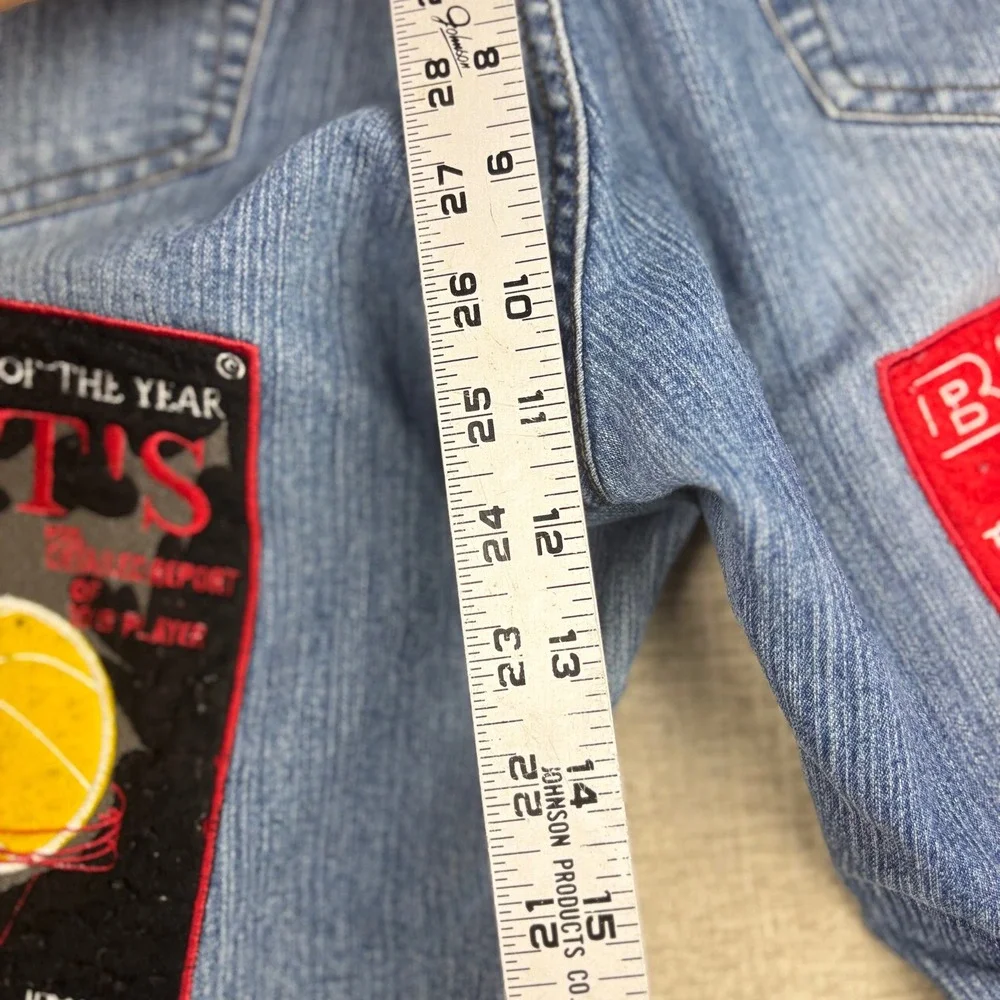 Le More Womens 34x 26 Y2K Basketball Patch Flare Jeans Blue Denim Size 13